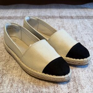 a new day Cream Canvas Espadrilles with Black Cap Toe